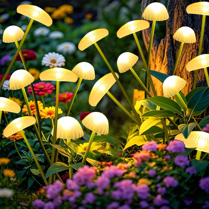 Rirool 2 Pack Solar Garden Lights, Dual Mode LED Mushroom Lights with Swaying Effect, Waterproof Outdoor Solar Decor for Yard, Patio, Pathway, Warm White Light