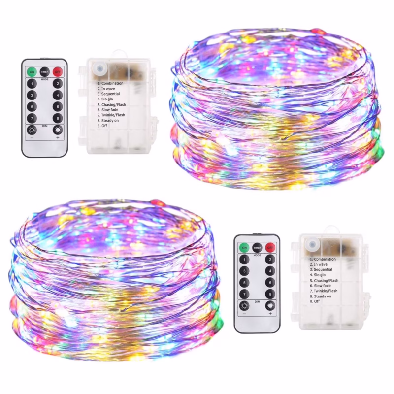 Rirool 2-Pack 33ft Multi Color LED Fairy Lights - Battery Operated Waterproof String Lights with Remote, 8 Modes - for Garden, Wedding, Bedroom, Party Decor