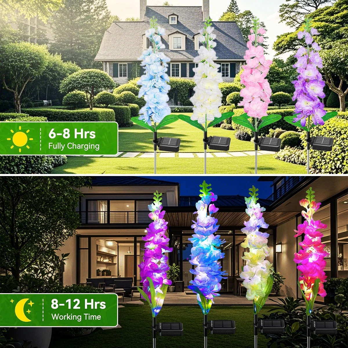 Rirool Solar Lights Outdoor, 4 Pack Delphinium Solar Garden Lights with 36 LEDs, Waterproof Solar Flowers for Yard, Patio, Lawn Décor - Image 3