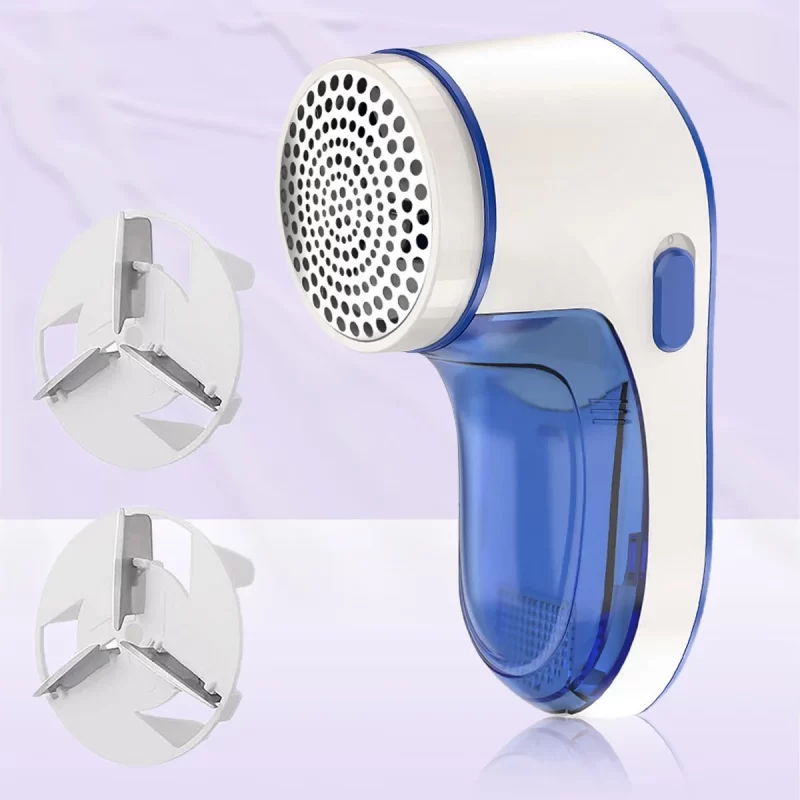 Rirool Fabric Lint Defuzzer, Fuzz Sweater Shaver with 3 Replaceable Stainless Steel Blades and Dual Protection Electric Remover to Remove Clothes Fuzz, Lint Balls, Blue
