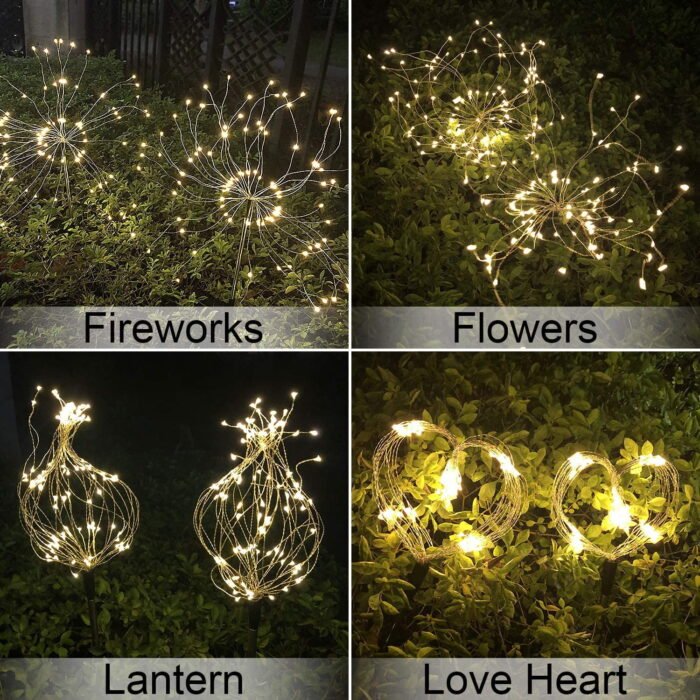 Rirool 2 Pack Solar Garden Lights, 120 LED Solar Firework Lights for Pathway, Yard, Party, Christmas Decor, Multicolor, IP65 Waterproof, DIY Copper Wire, Auto On/Off - Image 4