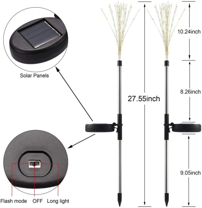Rirool 2 Pack Solar Garden Lights, 120 LED Solar Firework Lights for Pathway, Yard, Party, Christmas Decor, Multicolor, IP65 Waterproof, DIY Copper Wire, Auto On/Off - Image 2