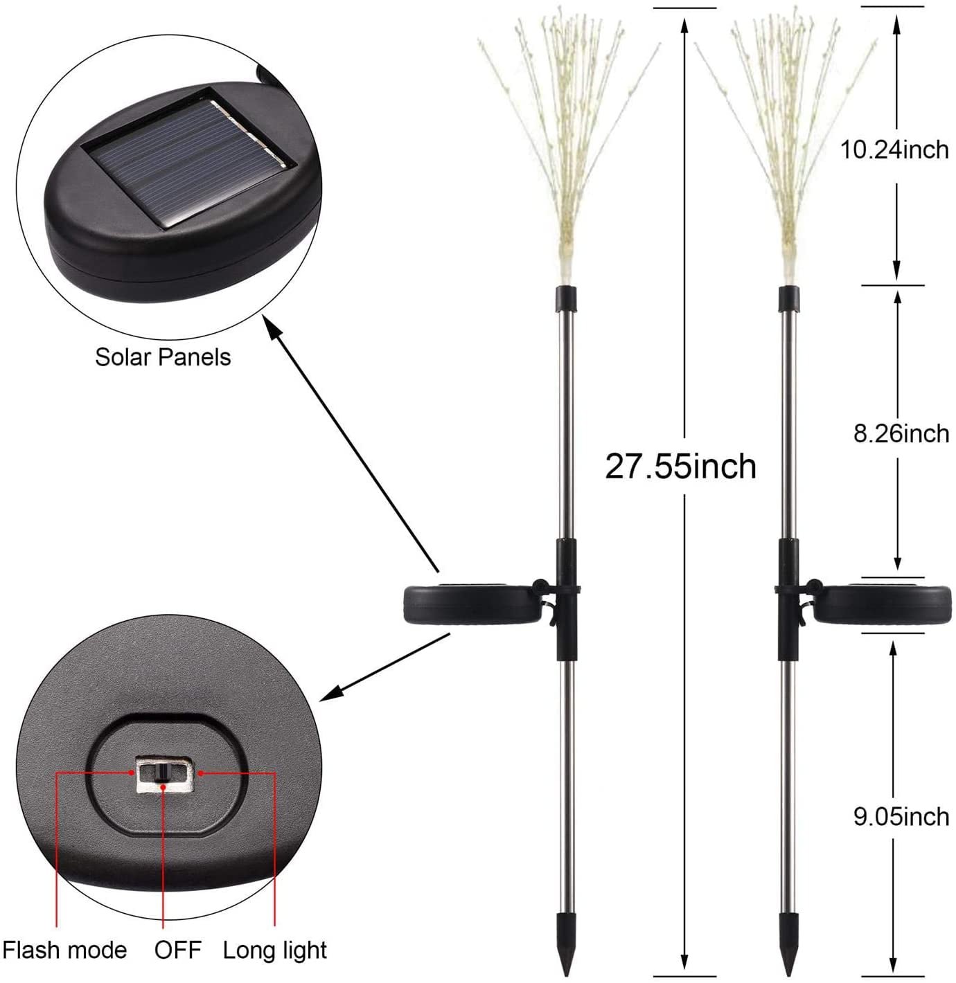 Rirool 2 Pack Solar Garden Lights, 120 LED Solar Firework Lights for Pathway, Yard, Party, Christmas Decor, Multicolor, IP65 Waterproof, DIY Copper Wire, Auto On/Off - Image 2