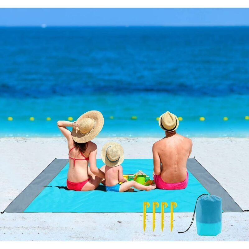 Rirool Beach Blanket, Sandproof Beach Mat Large 4-7 Persons, Waterproof Picnic Storage Bag (83"x78")