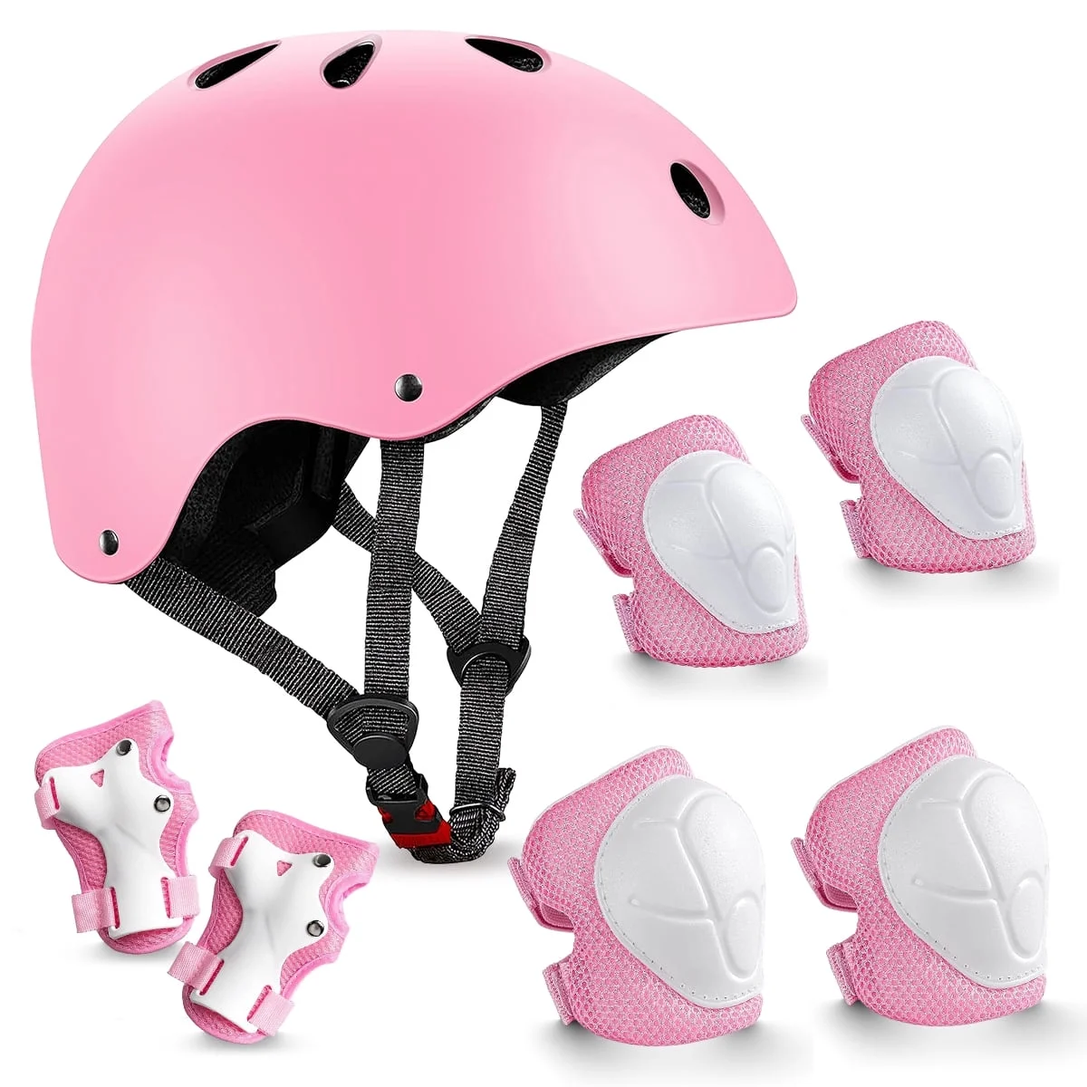 TiokMc Kids Bike Helmet with Knee Elbow Wrist Pads, 7-in-1 Toddler Protective Gear Set for Ages 8-13 Boys Girls, for Skateboard, Scooter, Cycling, Rollerblading, Adjustable Fit