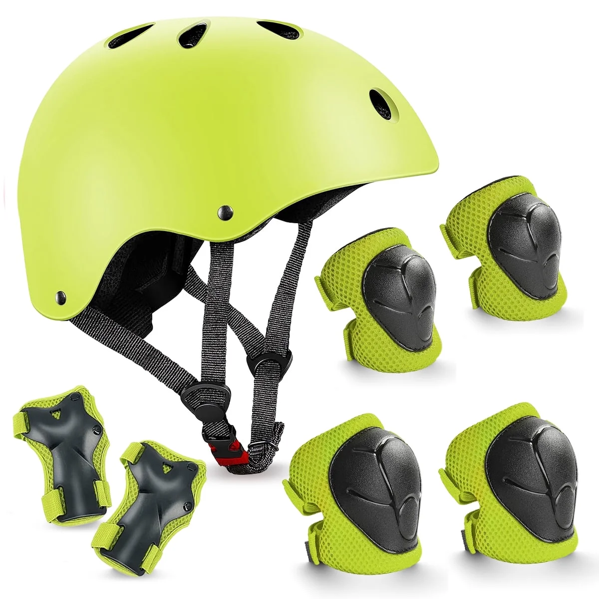TiokMc Kids Bike Helmet with Knee Elbow Wrist Pads, 7-in-1 Toddler Protective Gear Set for Ages 3-8 Boys Girls, for Skateboard, Scooter, Cycling, Rollerblading, Adjustable Fit