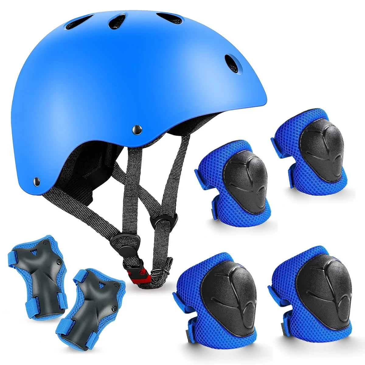 TiokMc Kids Bike Helmet with Knee Elbow Wrist Pads, 7-in-1 Toddler Protective Gear Set for Ages 8-13 Boys Girls, for Skateboard, Scooter, Cycling, Rollerblading, Adjustable Fit