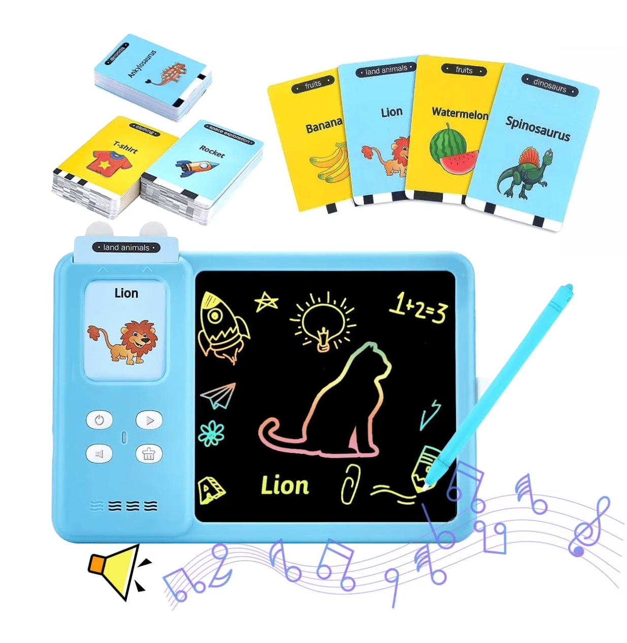 Rirool 4-in-1 Talking Flash Cards & LCD Writing Tablet for Kids 3-6, Educational Drawing Pad with 224 Words, Toddler Learning Toy, Blue