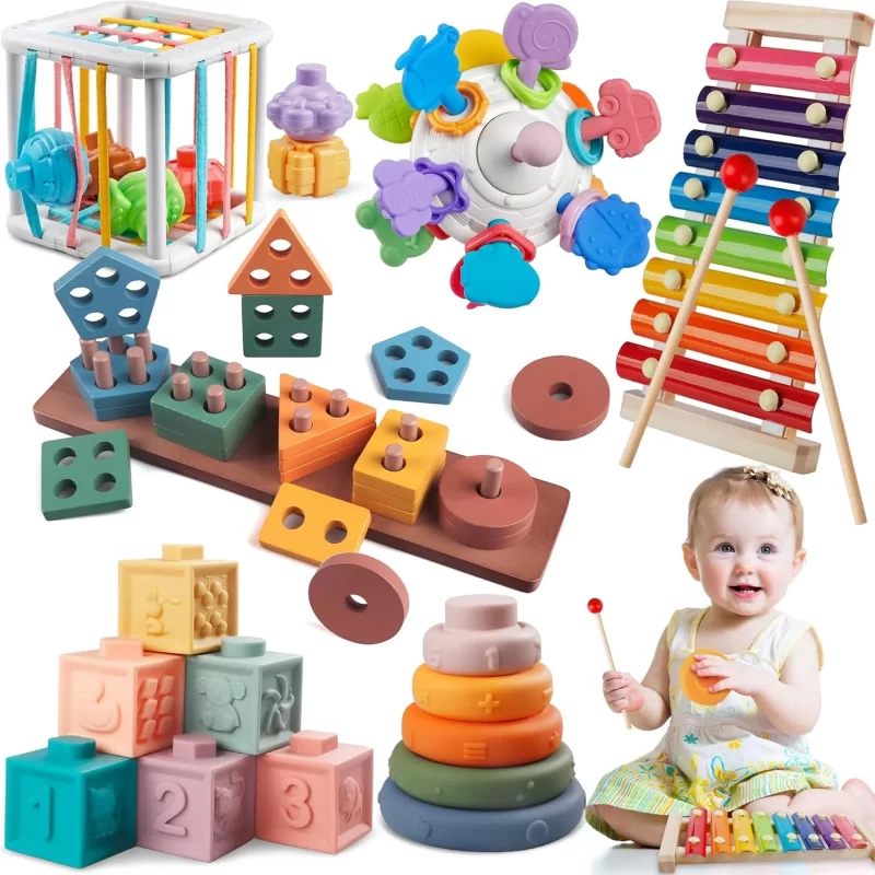 6 in 1 Montessori Baby Toys for 1 + Year Old, Infant Sensory Teething Toys
