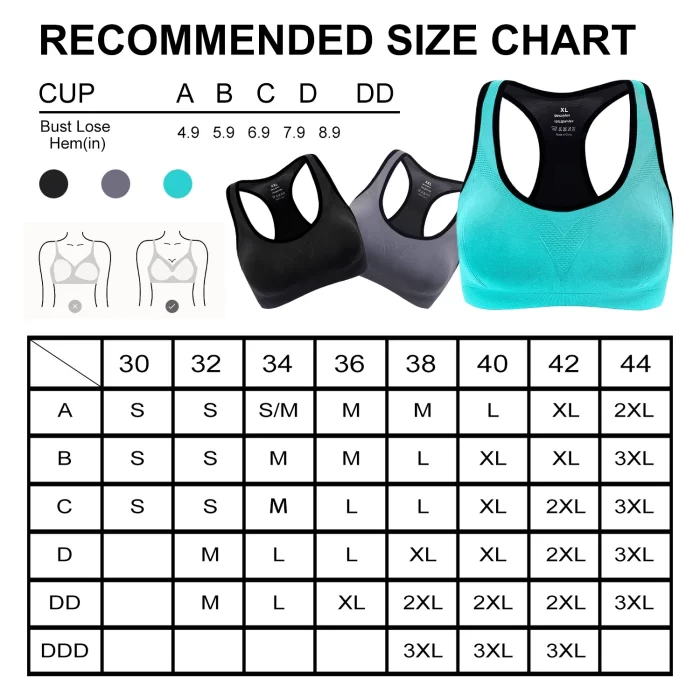 3-Pack Women's Racerback Sports Bras, High-Impact Workout Yoga Gym Activewear Fitness Bra XXL - Image 2