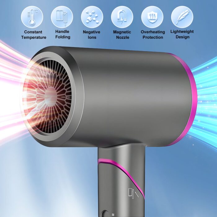 1800W Ionic Blow Dryer w/ Diffuser & 2 Nozzles - Low Noise, Salon-Quality - Image 3
