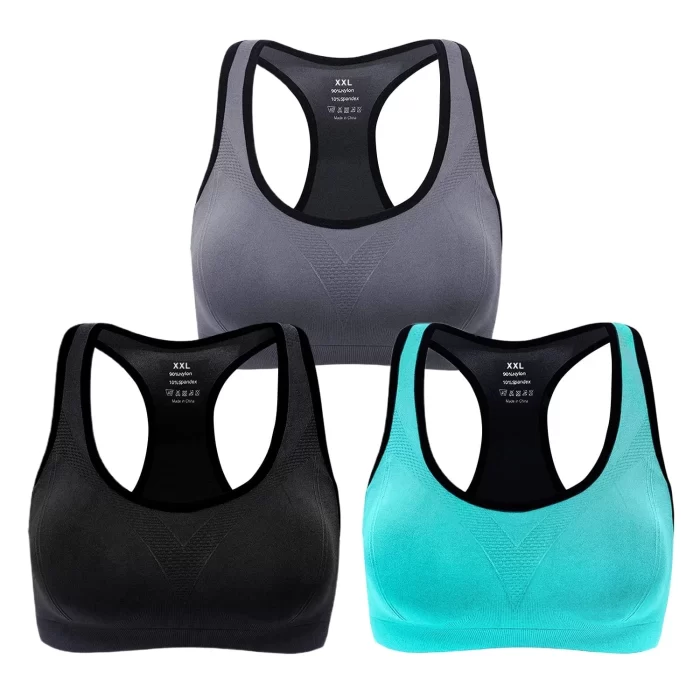 3-Pack Women's Racerback Sports Bras, High-Impact Workout Yoga Gym Activewear Fitness Bra XXL