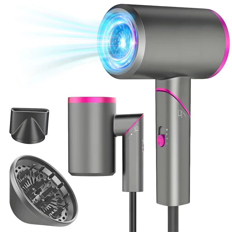 1800W Ionic Blow Dryer w/ Diffuser & 2 Nozzles - Low Noise, Salon-Quality
