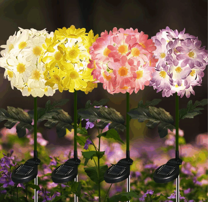 Solar Garden Stake Lights - Set of 4 Daisy Flower Ball Lights, Waterproof Outdoor Decor for Patio, Yard, Porch