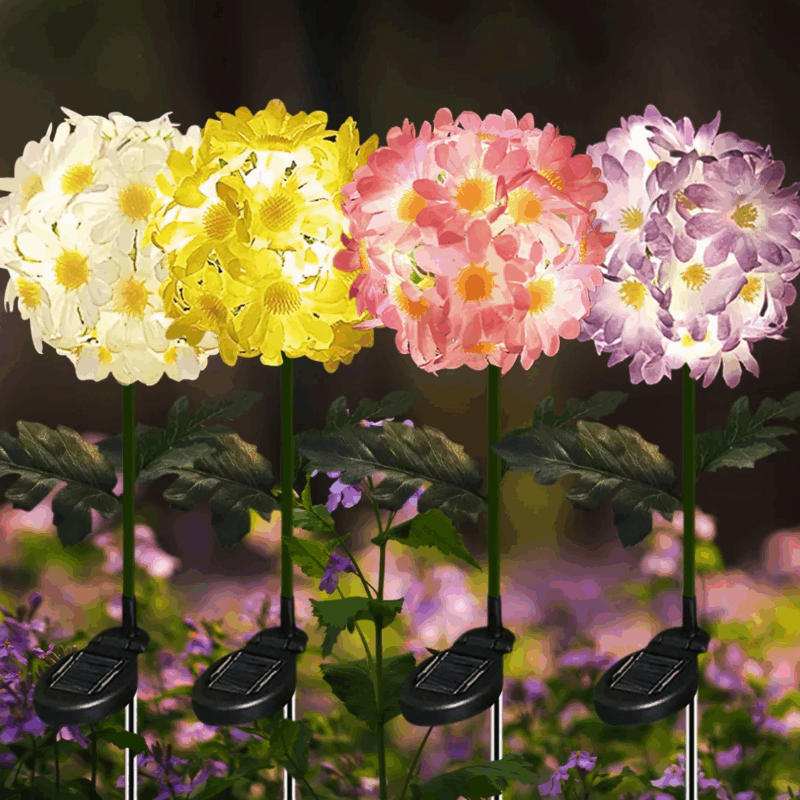 Solar Garden Stake Lights - Set of 4 Daisy Flower Ball Lights, Waterproof Outdoor Decor for Patio, Yard, Porch