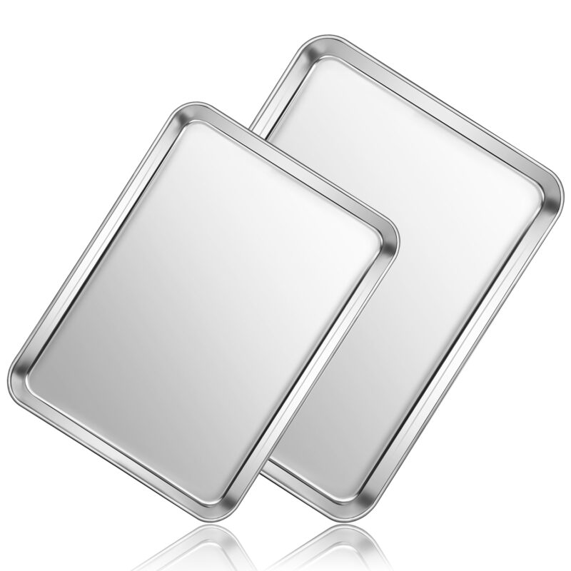 Stainless Steel Baking Sheet Set of 2, 16x12 & 12.4x9.6 Inch Cookie Sheets