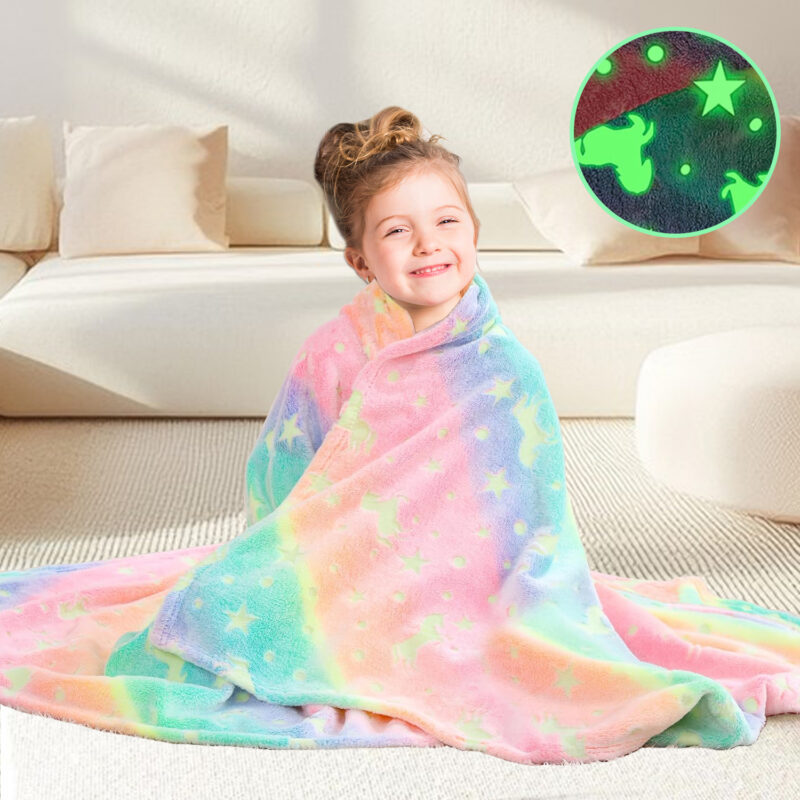 Glow in The Dark Unicorn Blanket for Kids, Soft Flannel Luminous Unicorn Throw