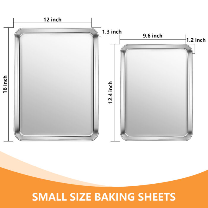 Stainless Steel Baking Sheet Set of 2, 16x12 & 12.4x9.6 Inch Cookie Sheets - Image 2