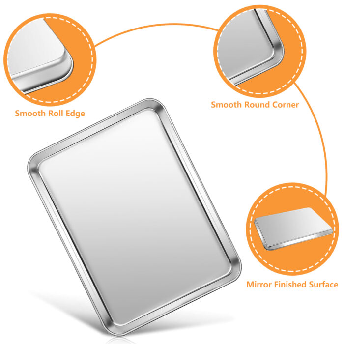 Stainless Steel Baking Sheet Set of 2, 16x12 & 12.4x9.6 Inch Cookie Sheets - Image 3