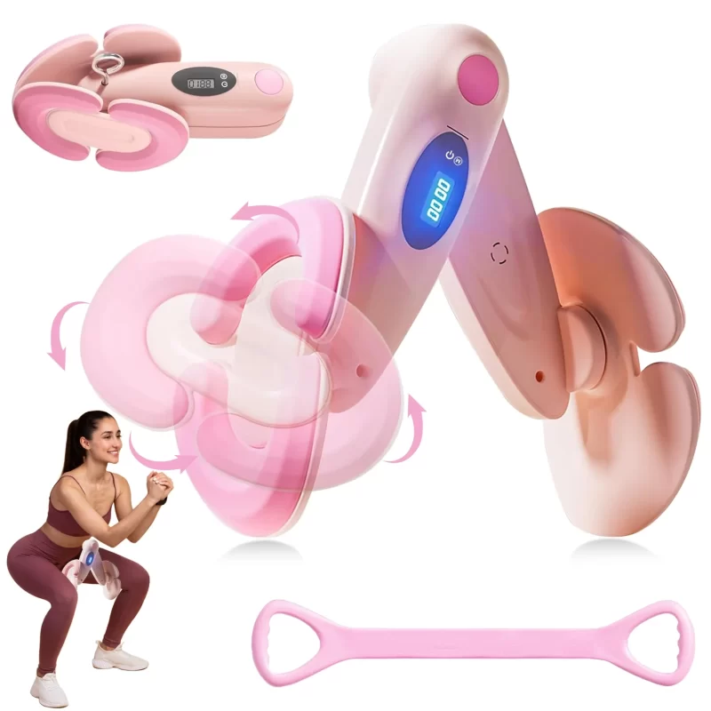 Hip Trainer Kegel Exerciser - Pelvic Floor & Thigh Toner with Counter Display, 180° Adjustable Silicone Pads for Postpartum Recovery, Home Workout & Body Shaping Pink