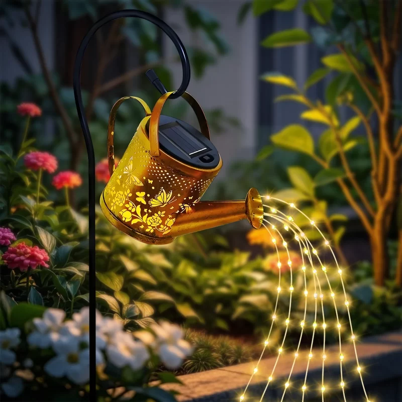 Solar Watering Can Light - Outdoor Waterproof Hanging Solar Lantern with Butterfly Reflection, Fairy Decorative Lights for Garden, Patio, Porch, Lawn, Auto On/Off at Night