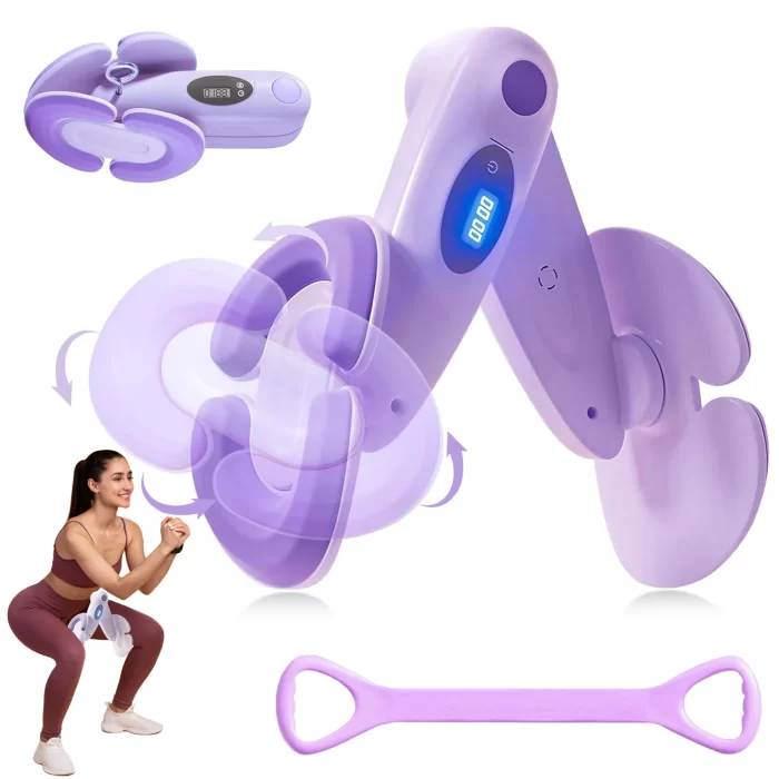Hip Trainer Kegel Exerciser - Pelvic Floor & Thigh Toner with Counter Display, 180° Adjustable Silicone Pads for Postpartum Recovery, Home Workout & Body Shaping Puple