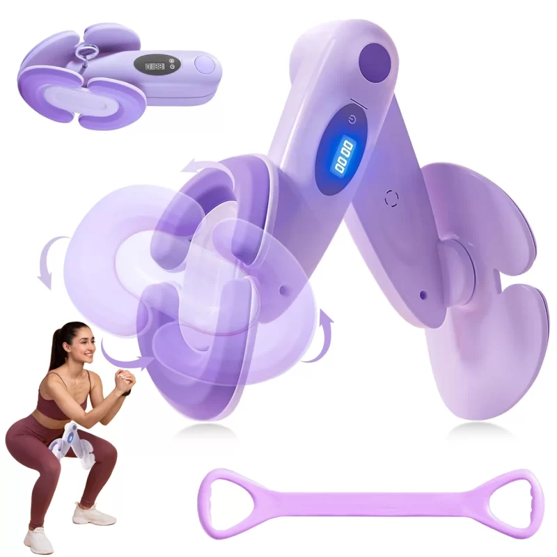 Hip Trainer Kegel Exerciser - Pelvic Floor & Thigh Toner with Counter Display, 180° Adjustable Silicone Pads for Postpartum Recovery, Home Workout & Body Shaping Puple
