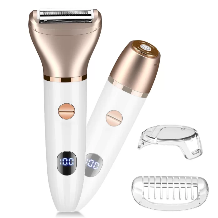 Women’s 2-in-1 Electric Shaver & Bikini Trimmer - IPX4 Waterproof, USB Rechargeable, Painless for Face/Body/Legs, LCD Display, White
