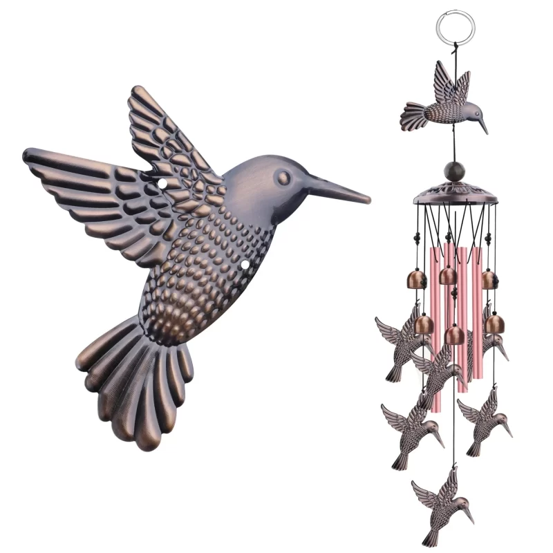 Hummingbird Chimes for Outside, Decorative Wind Chimes with 4 Aluminum Tubes & 6 Wind Bells, Memorial Wind Chimes for Outside, Unique Sympathy Gifts for Home Garden Patio