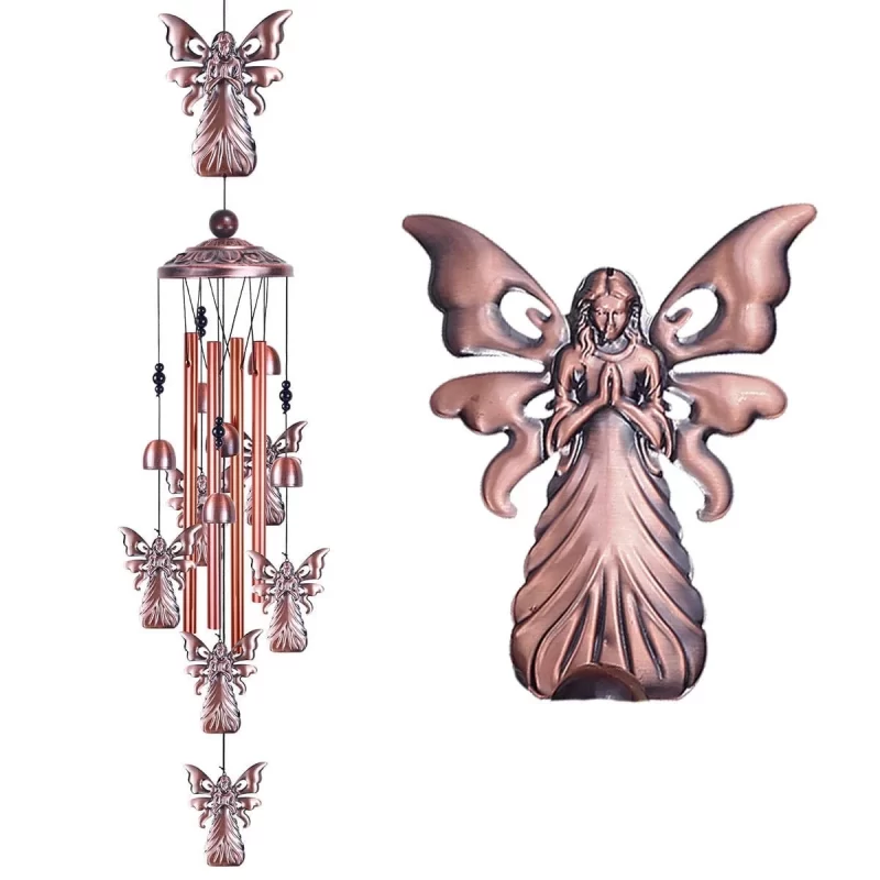 36" Garden Angel Wind Chimes Outdoor Indoor Decor With 4 Aluminum Tubes 6 Bells 7 Angels Mobile Romantic Wind Catcher Angel Windchimes for Home, Xmas Mom Gifts, Balcony, Festival, Garden Décor