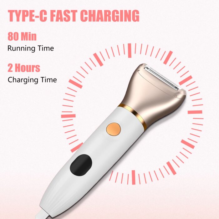 Women’s 2-in-1 Electric Shaver & Bikini Trimmer - IPX4 Waterproof, USB Rechargeable, Painless for Face/Body/Legs, LCD Display, White - Image 2