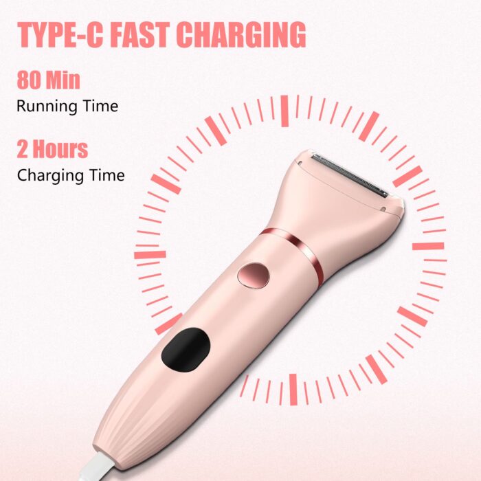 Women’s 2-in-1 Electric Shaver & Bikini Trimmer - IPX4 Waterproof, USB Rechargeable, Painless for Face/Body/Legs, LCD Display, Pink - Image 2