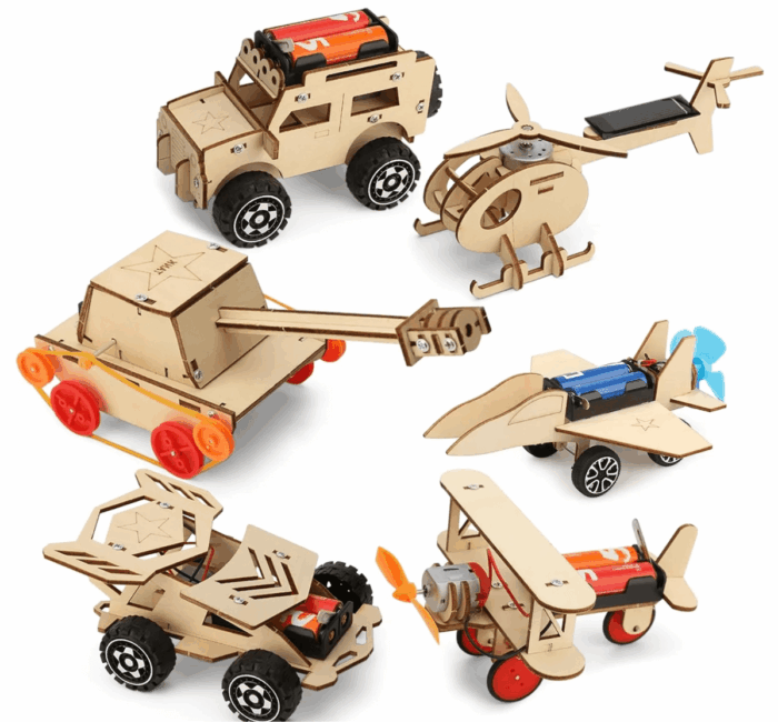 Rirool 6-in-1 STEM Wooden Model Car Kits for Kids Ages 8-12 – Build Tank, 4WD, Solar Helicopter – DIY Engineering Toys with Screwdriver, Gift for Boys & Girls