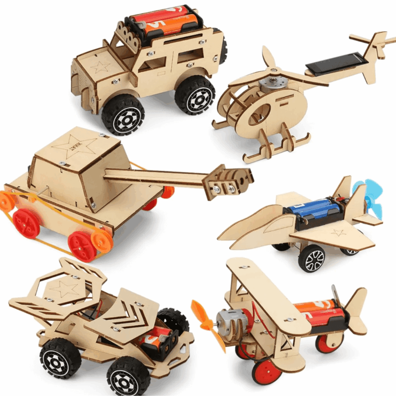 Rirool 6-in-1 STEM Wooden Model Car Kits for Kids Ages 8-12 – Build Tank, 4WD, Solar Helicopter – DIY Engineering Toys with Screwdriver, Gift for Boys & Girls