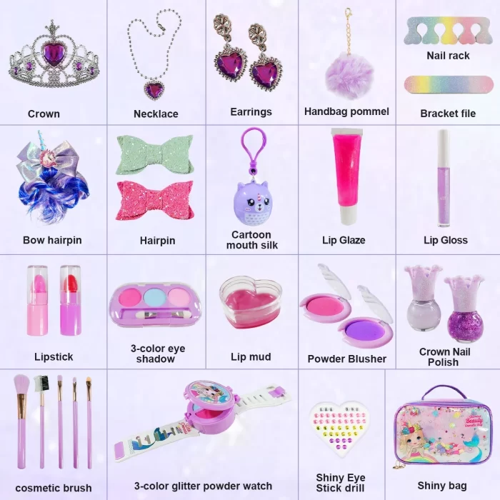 Washable Kids Makeup Set - Safe Makeup Kit for Girls, Pretend Play Makeup Toys for Toddlers, Ideal Princess Christmas Birthday Gifts for 3-10 Year Olds - Image 2
