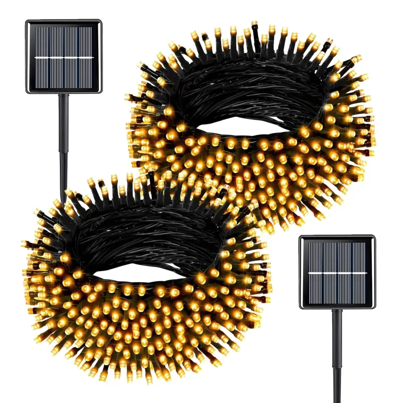 Rirool 2Pack 72ft 200 LED Solar Christmas Lights - Warm White, Waterproof Outdoor String Lights with 8 Modes for Garden, Patio, Party - Christmas Decorations