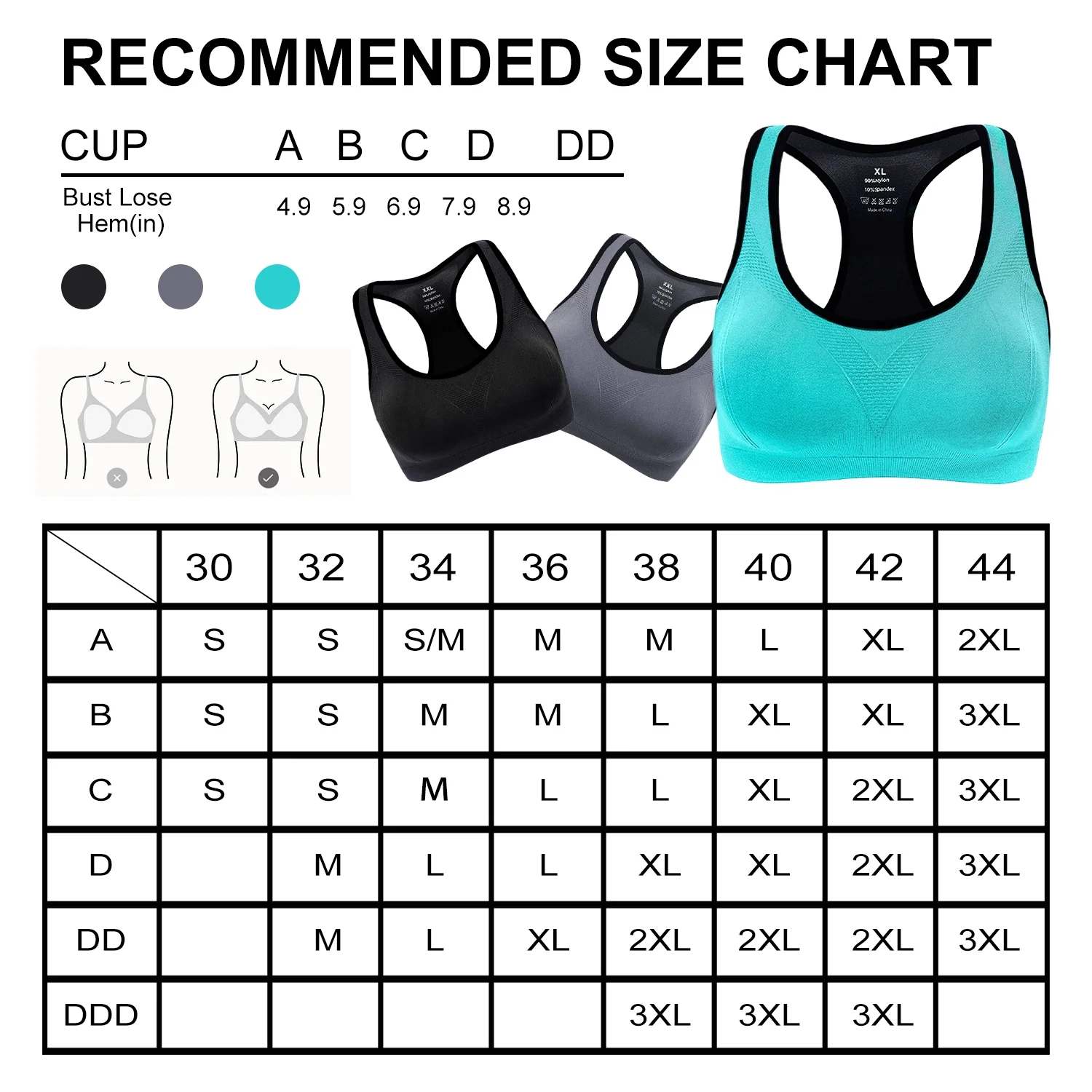 Rirool 3-Pack Women's Racerback Sports Bras, High-Impact Workout Yoga Gym Activewear Fitness Bra XL - Image 2
