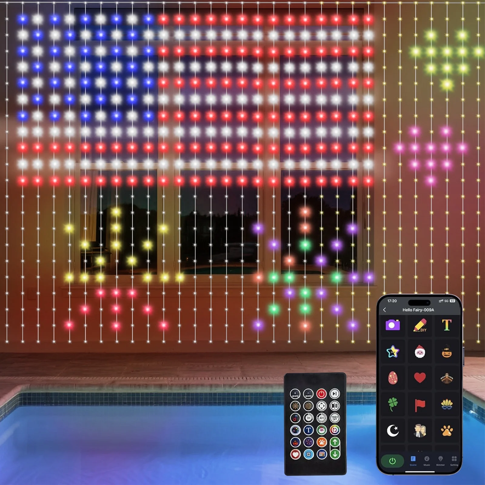 Rirool Smart LED Curtain Lights, 400 LED 9.8x9.8ft RGB Color Changing