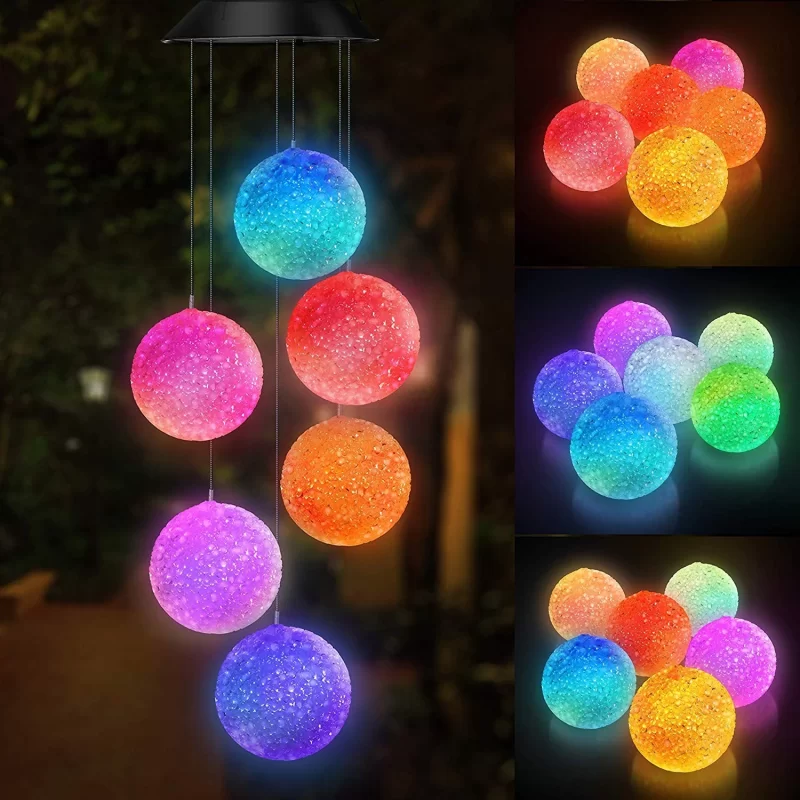 Rirool LED Solar Crystal Ball Wind Chime - Color Changing - Outdoor Decorative Light for Patio Garden Festival