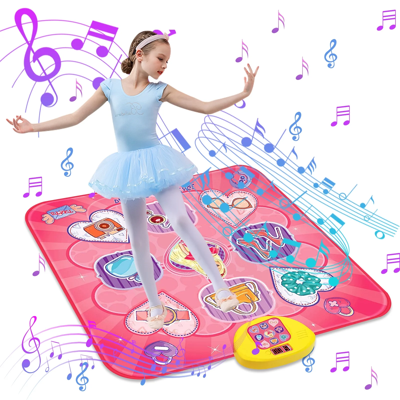 Dance Mat Toys for Kids, 5 Game Modes Electronic Dance Pad with LED Lights, Dance Game Toy Christmas Birthday Gifts for 3 4 5 6 7 8 9+ Year Old Girls, Pink