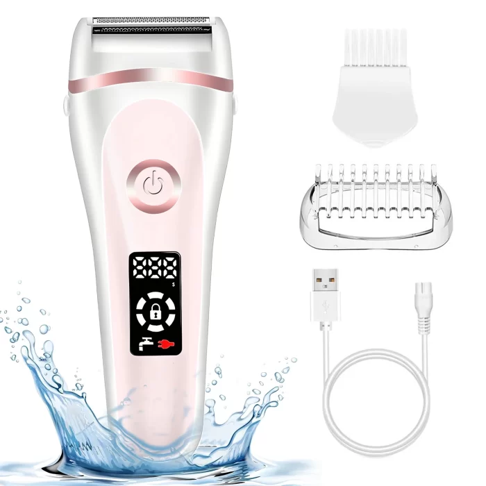 TiokMc 3-in-1 Electric Razor for Women, Rechargeable Wet & Dry Lady Shaver, Body Hair Remover for Face, Legs, Underarms & Bikini with LED Display, Pink