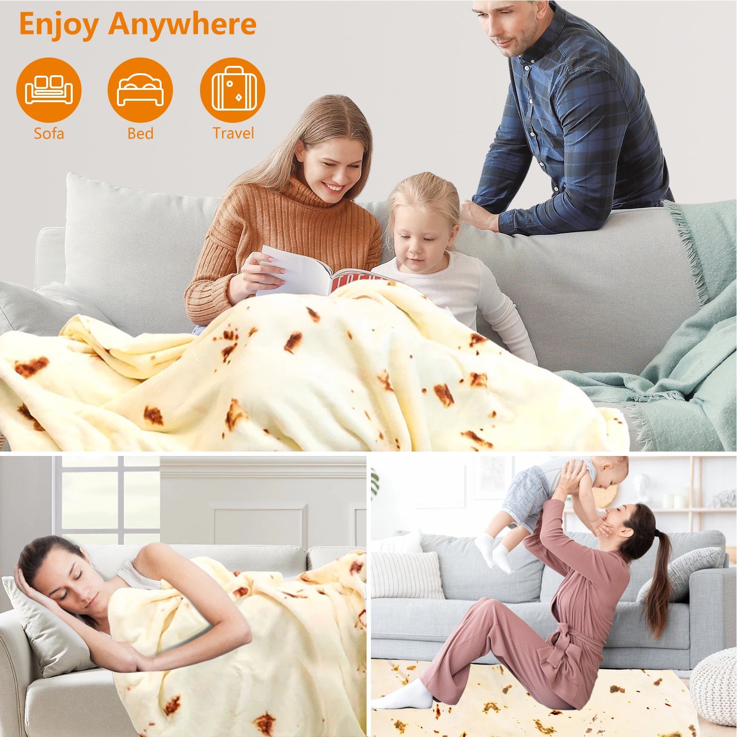 Rirool Tortilla Blanket - 71" Giant Taco Fleece Throw, Double-Sided Flannel, Funny Gift for Adults/Kids, Christmas & White Elephant (Machine Washable) - Image 2