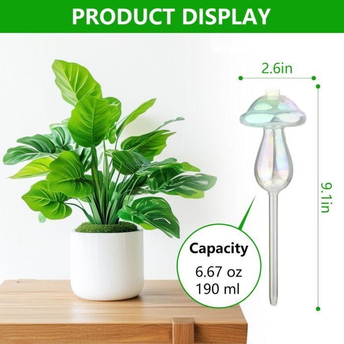 Rirool 4-Pack Glass Watering Globes - Self Watering Bulbs for Plants, Mushroom Top-Fill Design with Reflective Laser Decor (Indoor/Outdoor Use) - Image 2