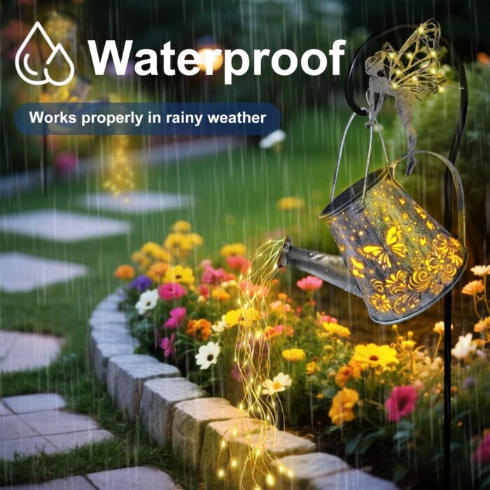 Rirool Solar Watering Can Lantern with Fairy Lights - Outdoor Hanging Garden Decor with Shepherd Hook, Waterproof LED Landscape Lighting for Patio, Yard, Pathway - Image 2