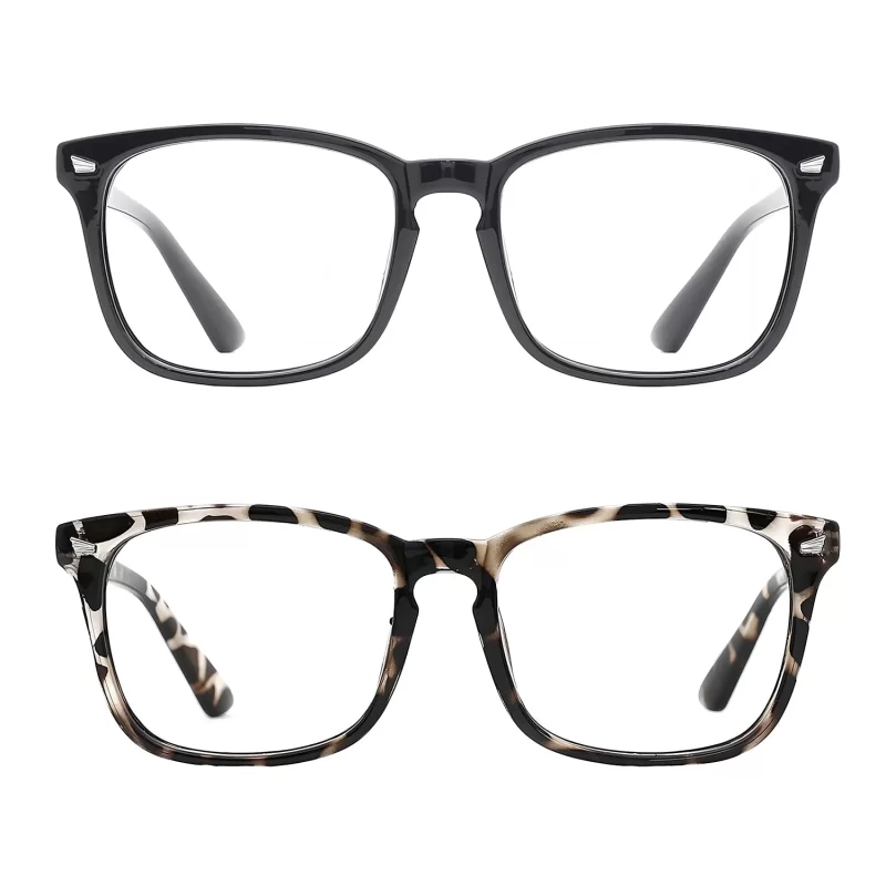 Rirool 2 Pack Blue Light Blocking Glasses - Computer Reading/Gaming/TV/Phones Glasses for Women Men - Anti Eyestrain & UV Glare Protection - Black+Leopard