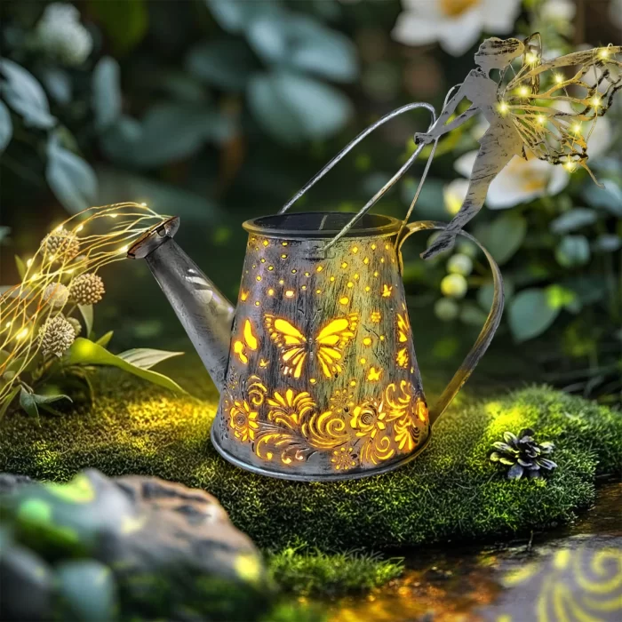 Rirool Solar Watering Can Lantern with Fairy Lights - Outdoor Hanging Garden Decor with Shepherd Hook, Waterproof LED Landscape Lighting for Patio, Yard, Pathway - Image 3