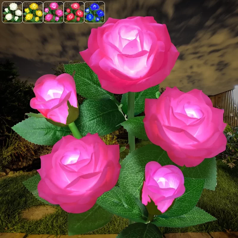 Solar Powered Flower Lights Outdoor, LED Rose Flower Garden Decorative Stake Lights for Pathway, Garden, Patio, Yard, Walkway