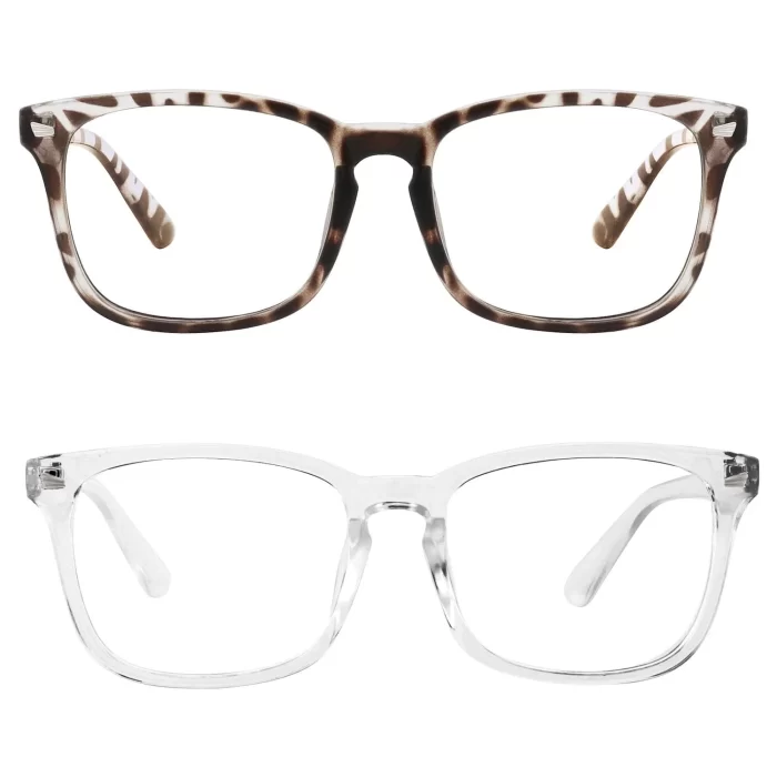 Rirool 2 Pack Blue Light Blocking Glasses - Computer Reading/Gaming/TV/Phones Glasses for Women Men - Anti Eyestrain & UV Glare Protection - White+Leopard