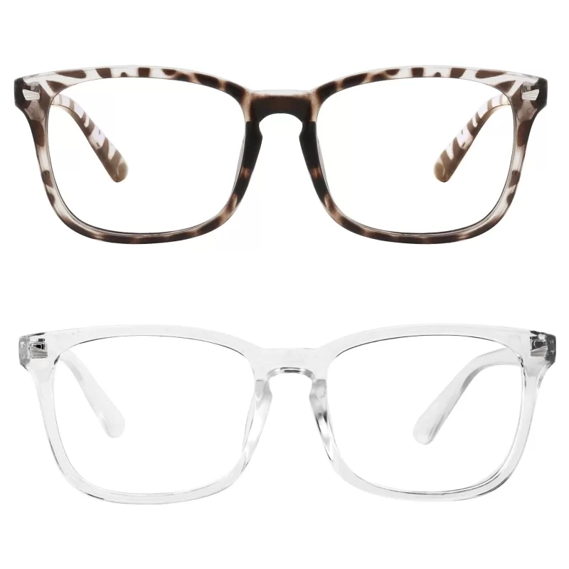 Rirool 2 Pack Blue Light Blocking Glasses - Computer Reading/Gaming/TV/Phones Glasses for Women Men - Anti Eyestrain & UV Glare Protection - White+Leopard