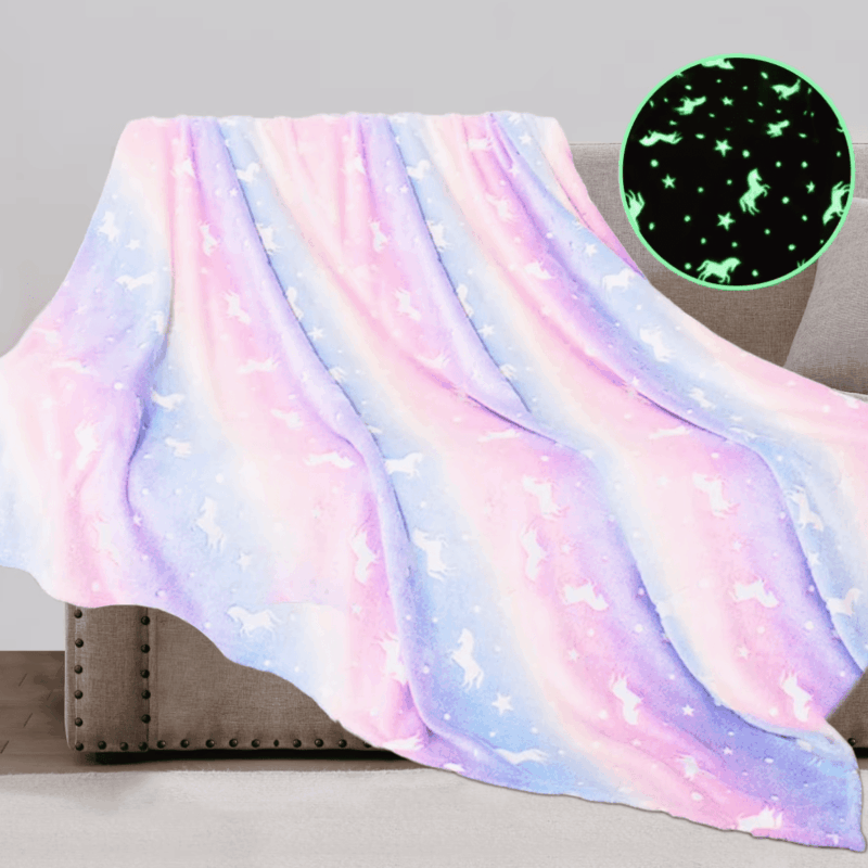 Rirool Glow in The Dark Pony Blanket for Kids, 50"x60" Soft Cozy Luminous Flannel Blanket, Christmas Birthday Gift for Girls Boys Age 3-10, Washable Polyester Bedroom Décor